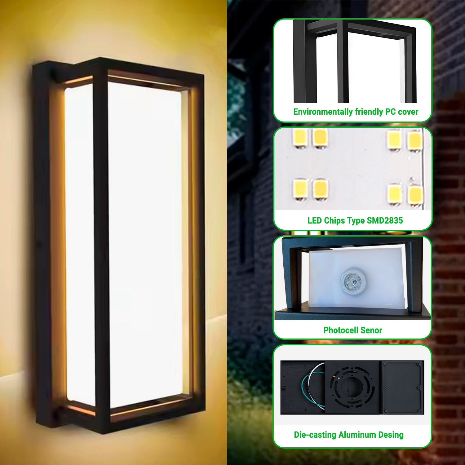 YouthGreen Lighting 12inch Smart WiFi Outdoor LED Wall Light 30W IP65 RGBCW Square YG042LE15-S-5C-V1